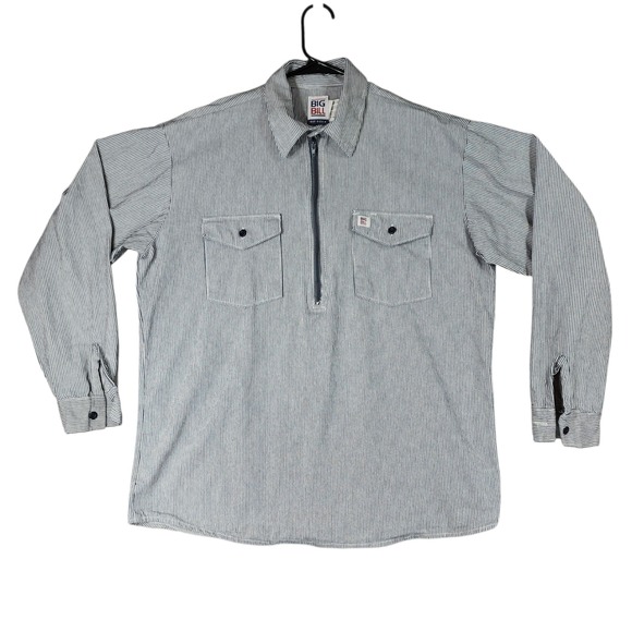 Vtg Big Bill Half Zip Shirt sz L Men Hickory Stripe Long Sleeve Work Cotton USA - Picture 1 of 12